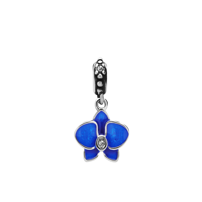 Charm aus Edelstahl Blume Blau
