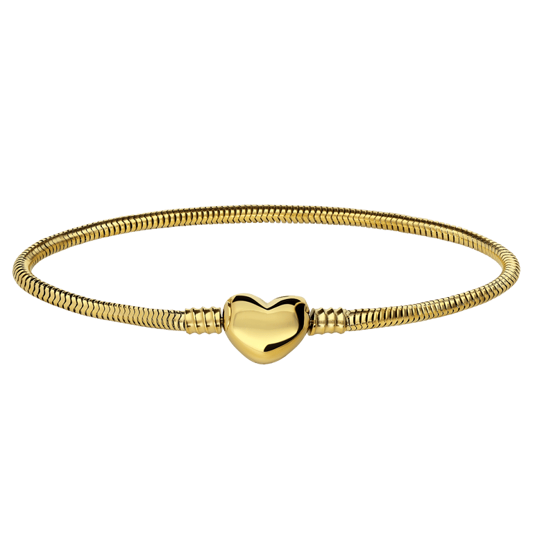 Stalen goldplated armband slang met hart sluiting