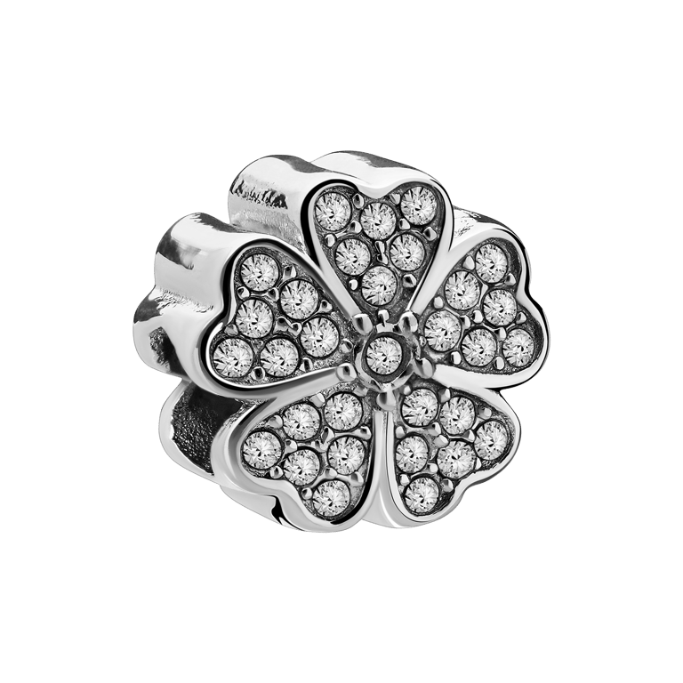 Charm aus Edelstahl Kleeblatt 5 mit Zirkoniabesatz
