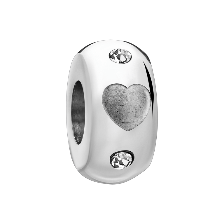 Charm aus Edelstahl Herz mit rundem Zirkoniastein