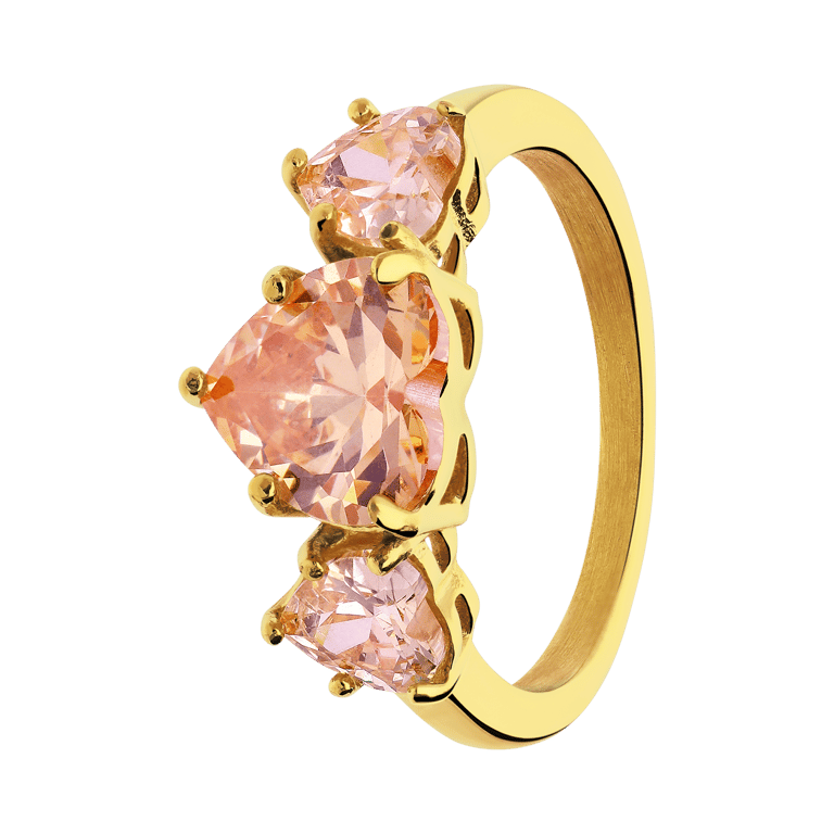 Vergoldeter Vintage-Edelstahlring mit 3 runden weißen Steinen