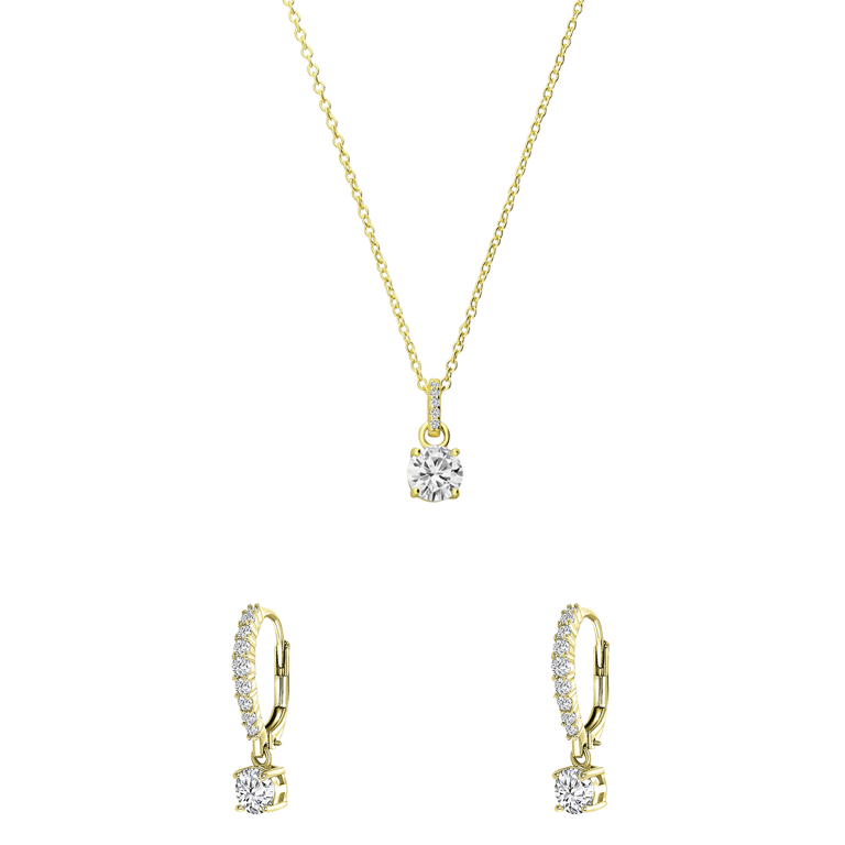 Zilveren goldplated sieradenset ketting en oorringen hart zirkonia