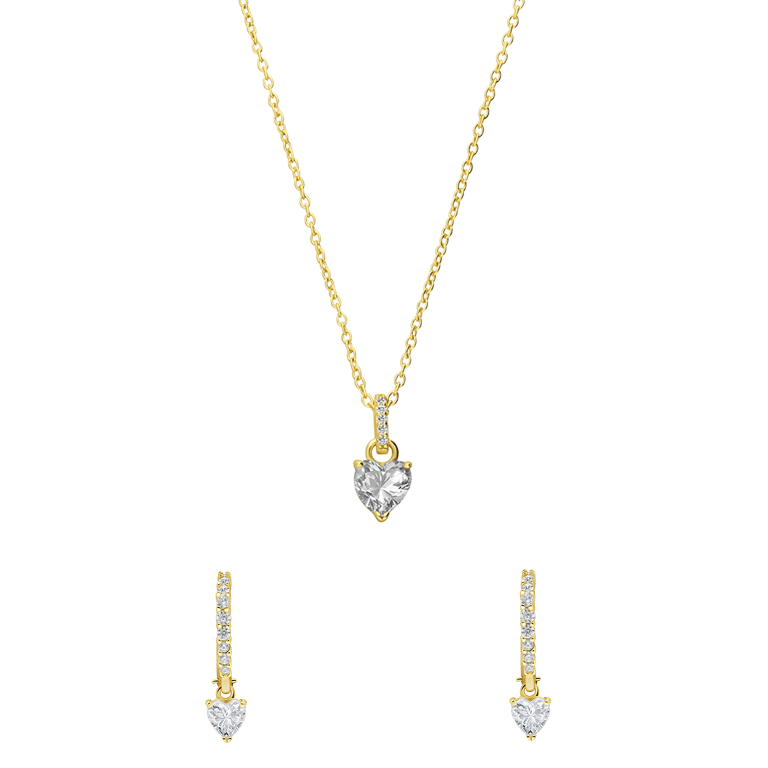 Zilveren goldplated sieradenset hart en zirkonia voor dames