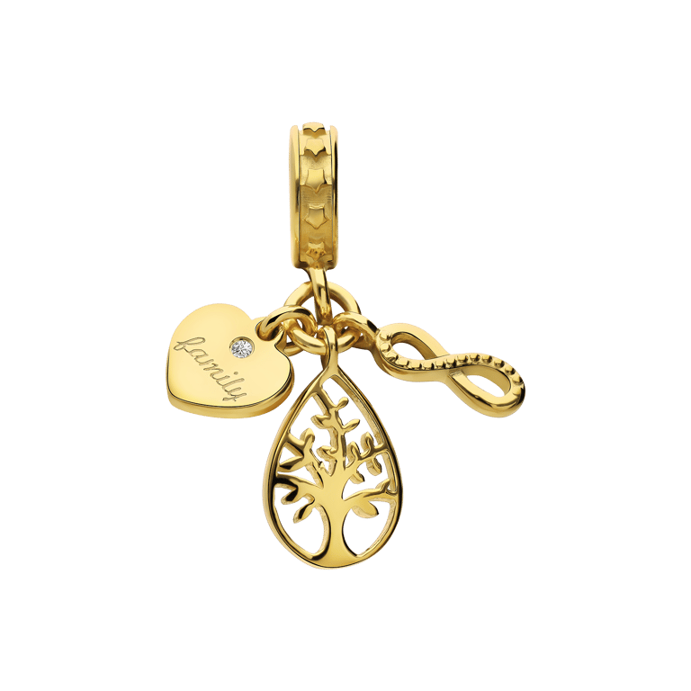 Zilveren goldplated hanger tree of life, infinity en hart met zirkonia voor dames