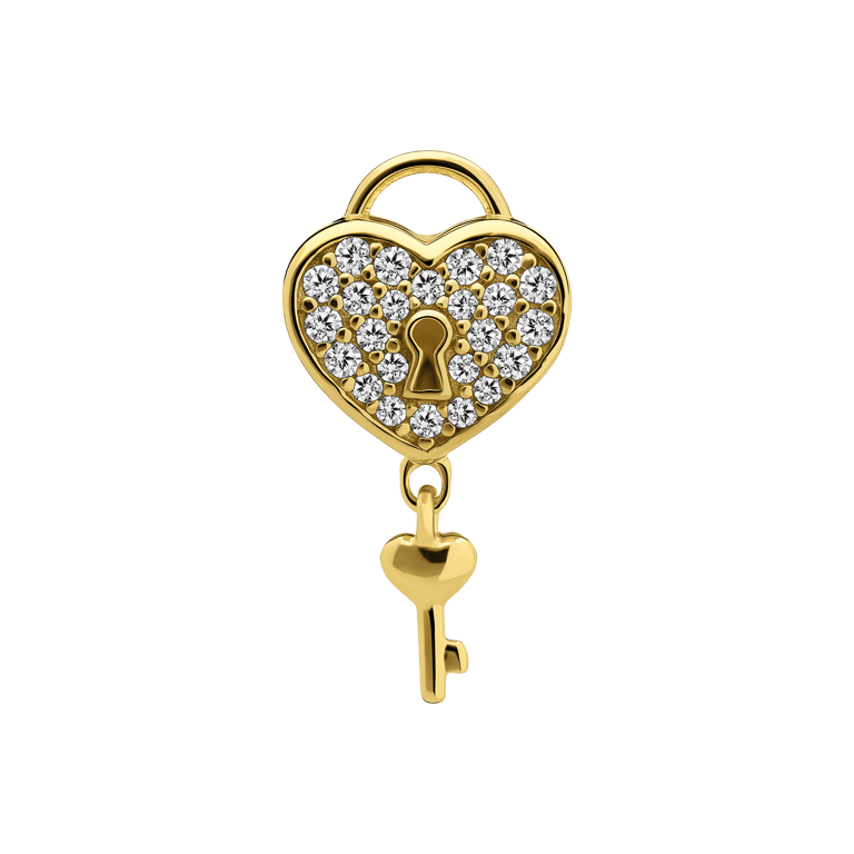 Zilveren goldplated hanger hart met sleutel met zirkonia voor dames