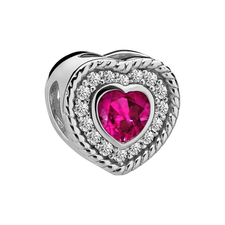 Charm aus 925er Silber, Herz mit rosa Stein