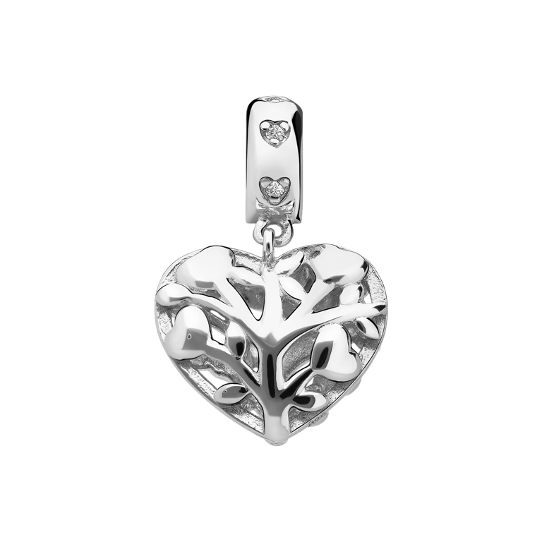 Charm aus 925er Silber, Lebensbaum, in der Form eines Herzens