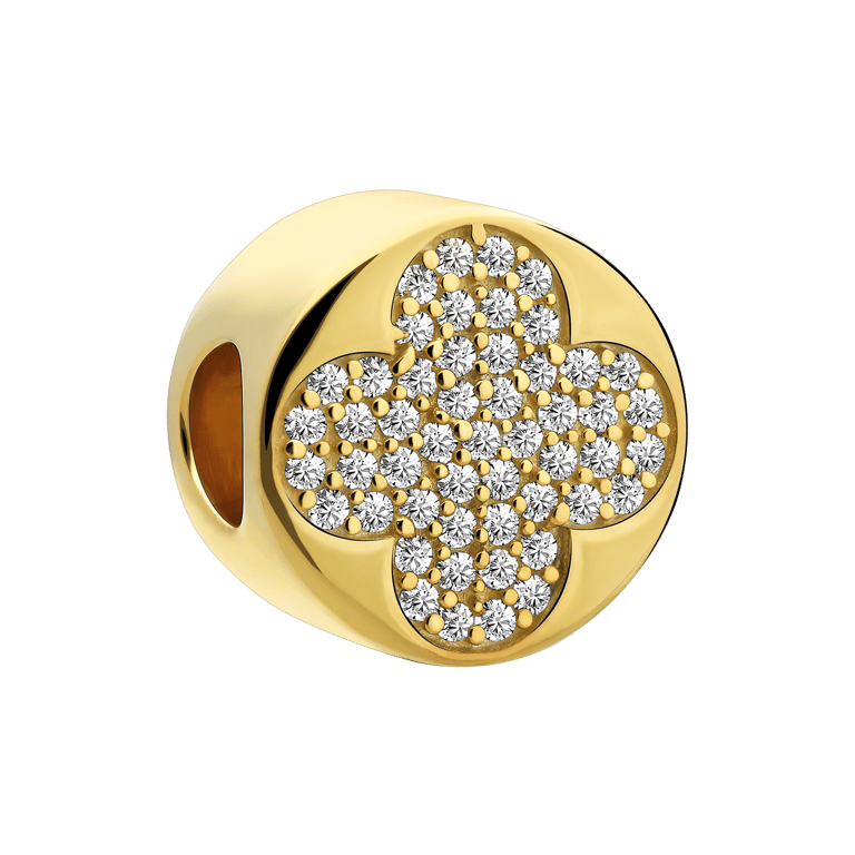 Zilveren goldplated hanger klaver met zirkonia voor dames
