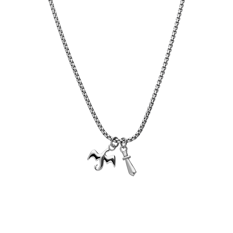 Stalen ketting met draak en zwaard hangers