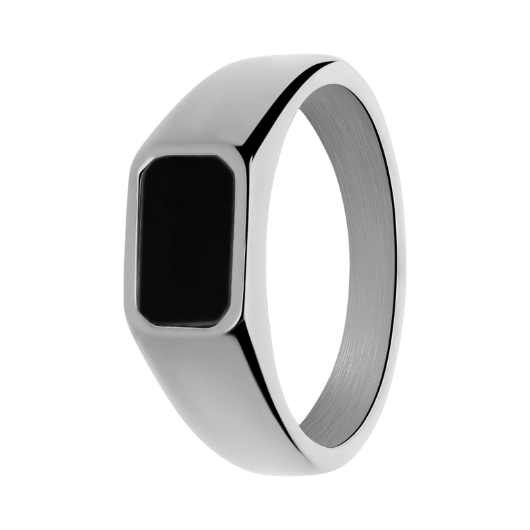 Stainless steel ring black agaat
