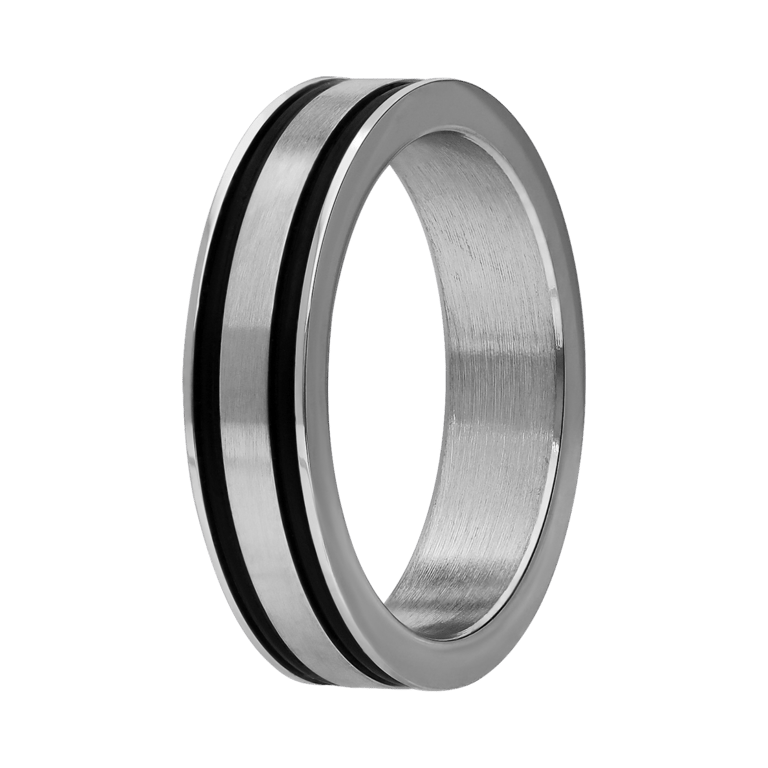 Stainless steel ring met 2 zwarte strepen