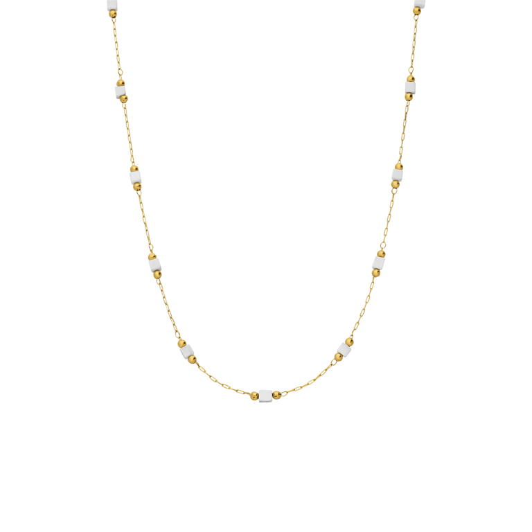 Stalen goldplated ketting met hanger met marmer voor dames