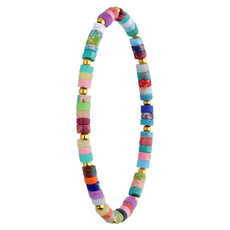 Elastisches Armband aus Edelstahl, vergoldet, mit Glasperlen, mehrfarbig