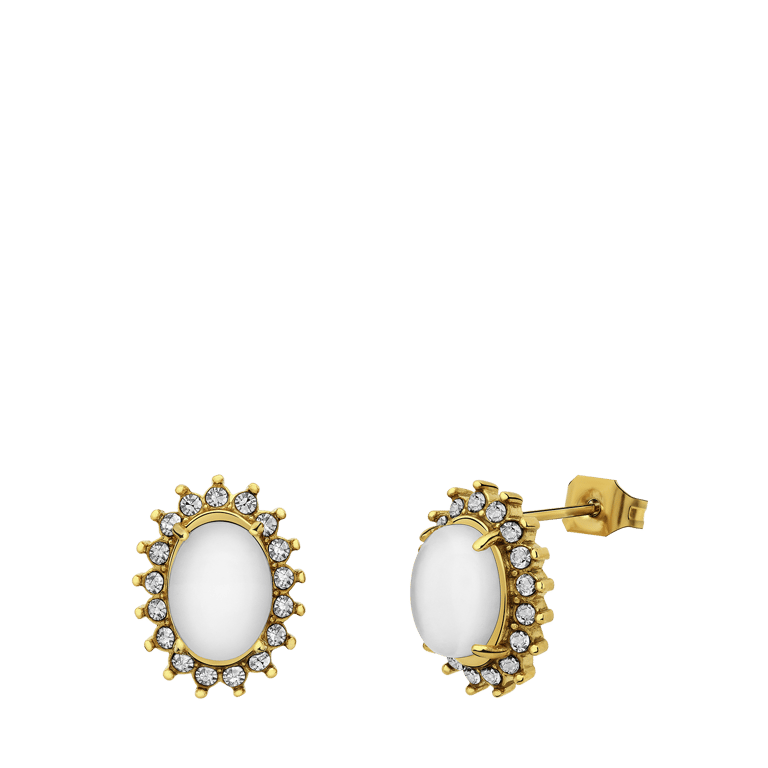 Ohrringe aus Edelstahl, vergoldet, Vintage-Blume, Opal