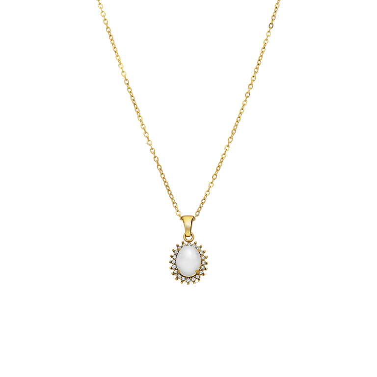 Halskette aus Edelstahl, vergoldet, Vintage-Blume, Opal