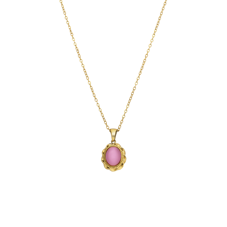 Stainless steel goldplated ketting vintage bloem roze voor dames