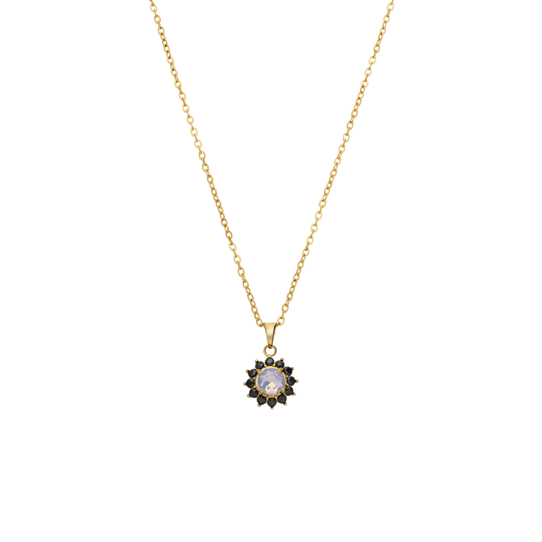 Stainless steel goldplated ketting met hanger bloem met zirkonia voor dames