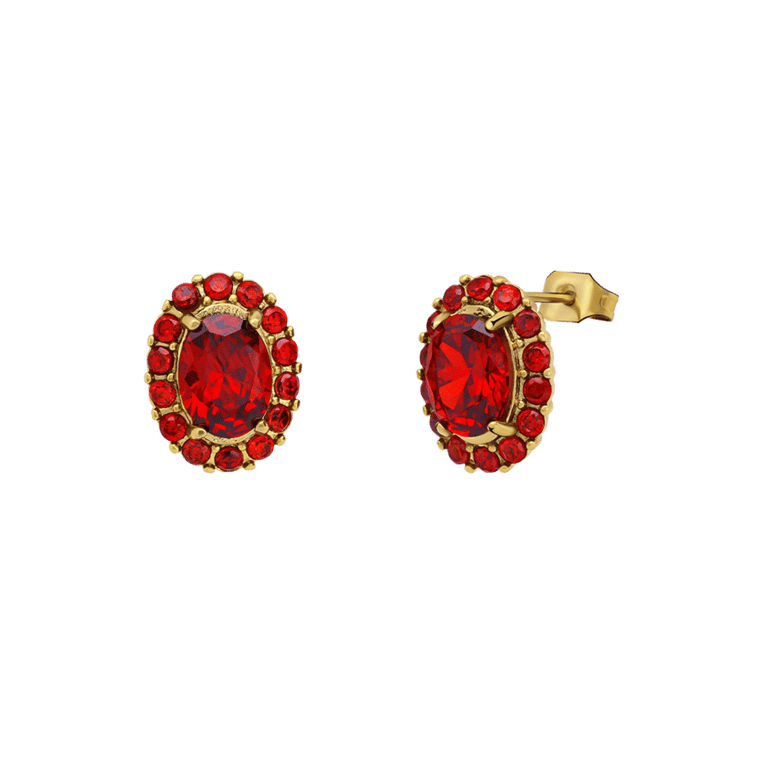 Stalen goldplated oorknoppen vintage bloem ent rood voor dames