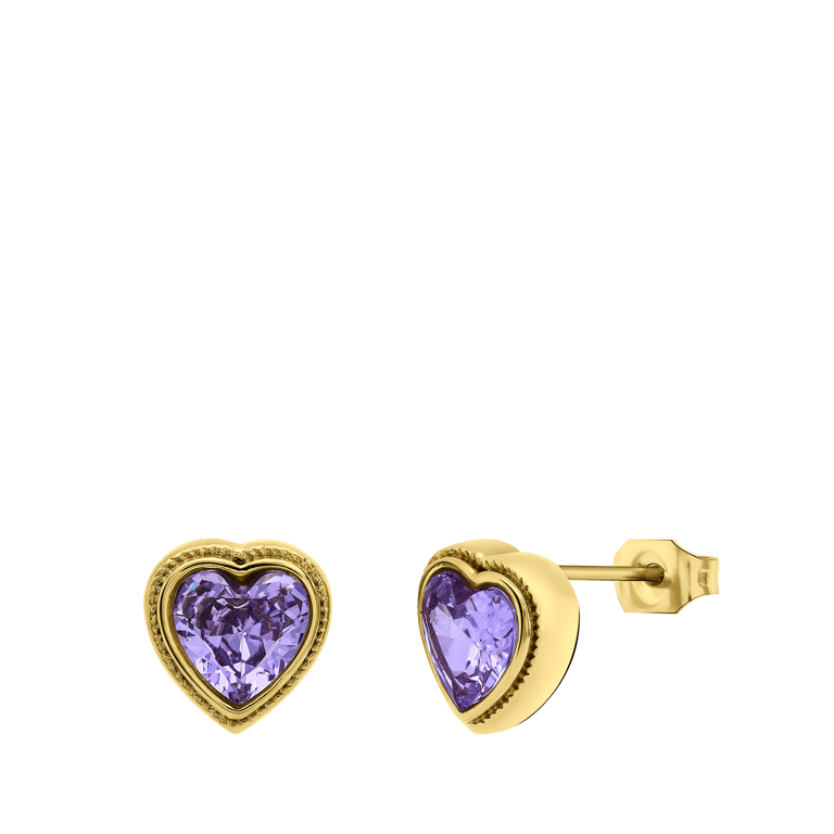 Stalen goldplated oorknoppen vintage paars hart voor dames
