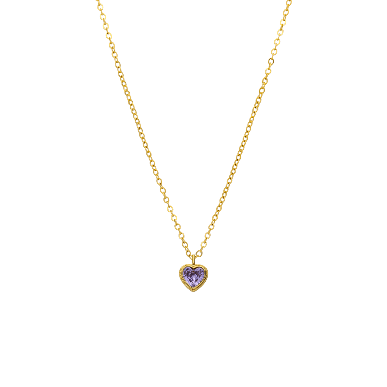 Stalen goldplated ketting vintage paars hart voor dames
