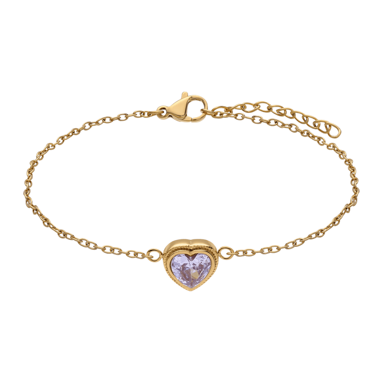 Armband aus Edelstahl, vergoldet, Vintage, Lila, Herz