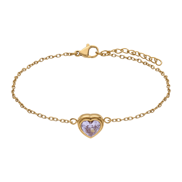 Stainless steel goldplated armband vintage paars hart