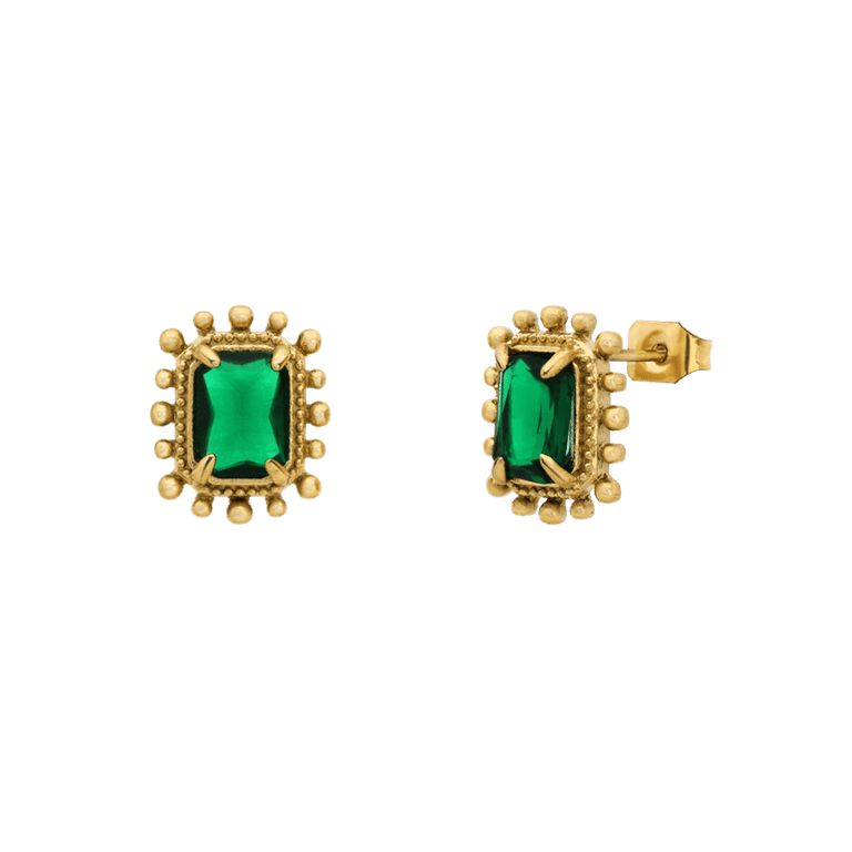 Stalen goldplated oorknoppen vintage vierkant groen voor dames