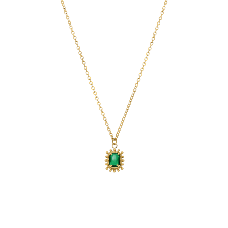 Stalen goldplated ketting vintage vierkant groen voor dames