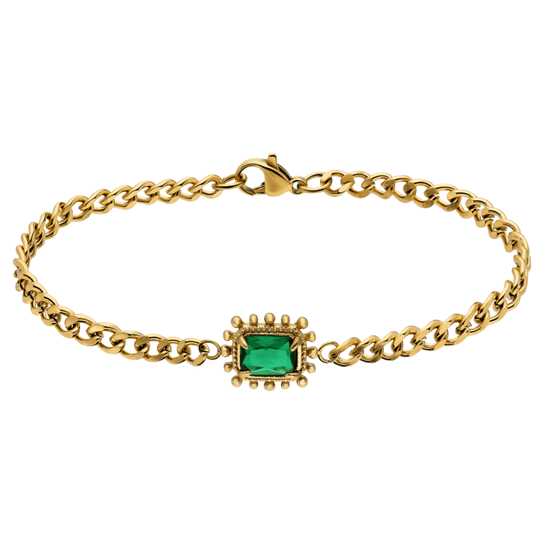 Stainless steel goldplated armband vintage vierkant groen