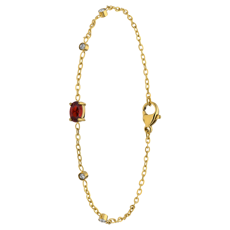 Armband aus Edelstahl, vergoldet, Vintage, Rubinrot