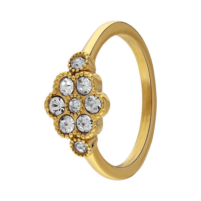 Stainless steel goldplated ring vintage bloem wit