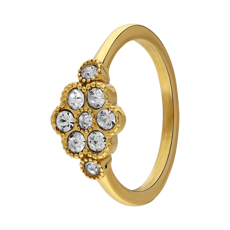 Stalen goldplated ring vintage bloem wit