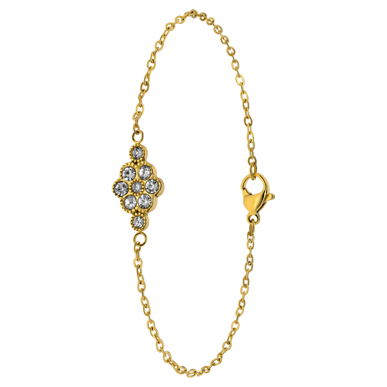 Stainless steel goldplated armband vintage bloem wit