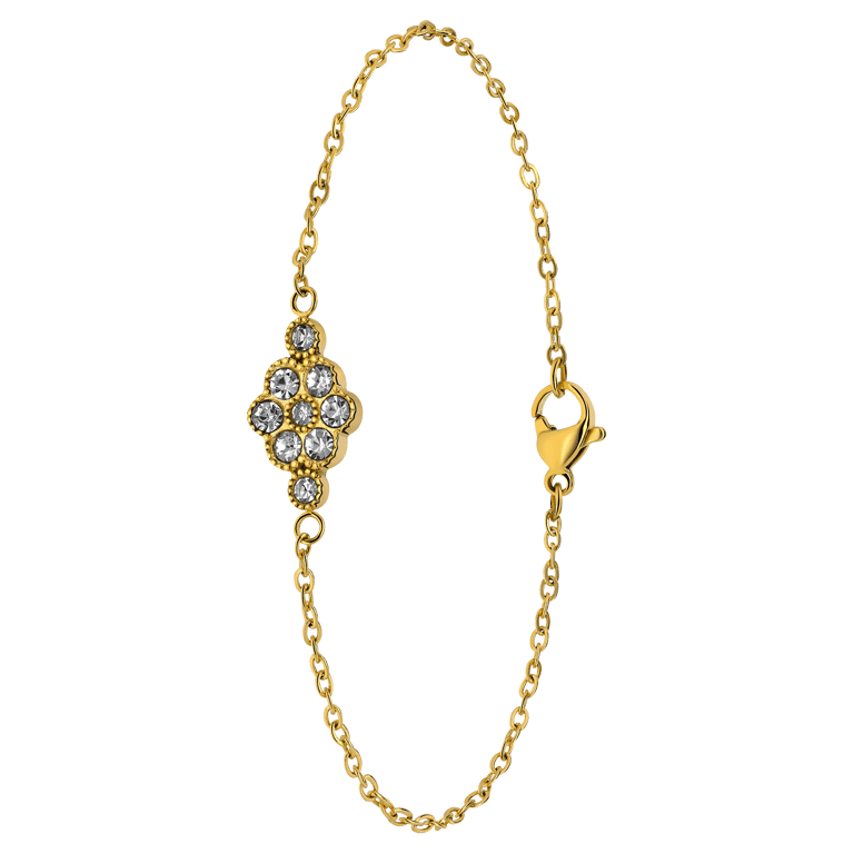 Stalen goldplated armband vintage bloem wit