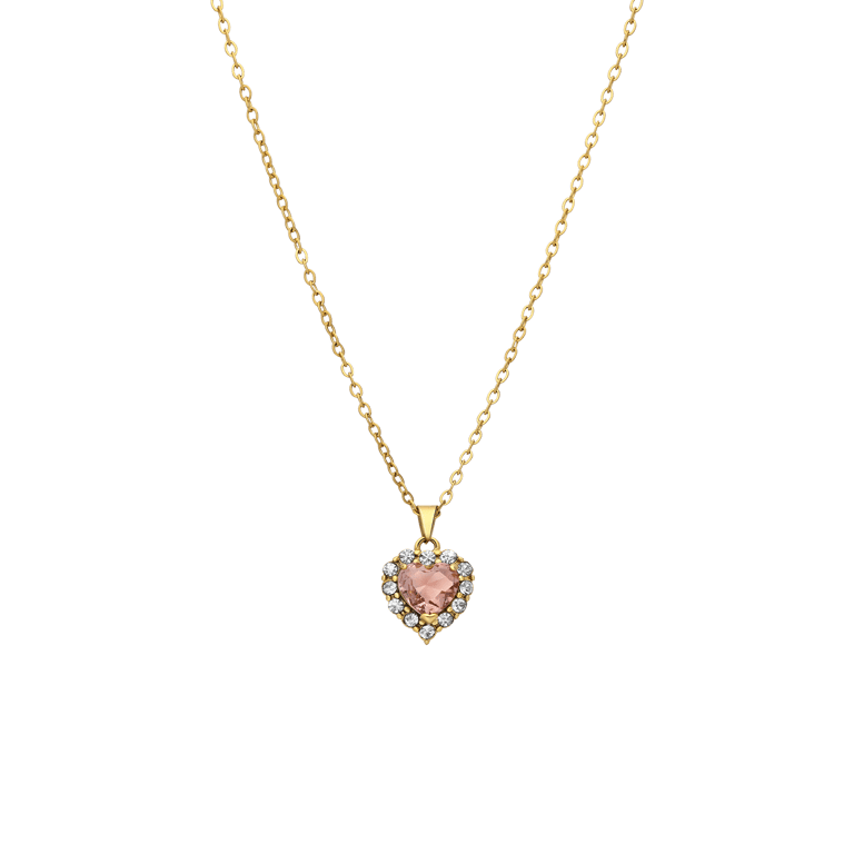 Stainless steel goldplated ketting vintage hart light peach