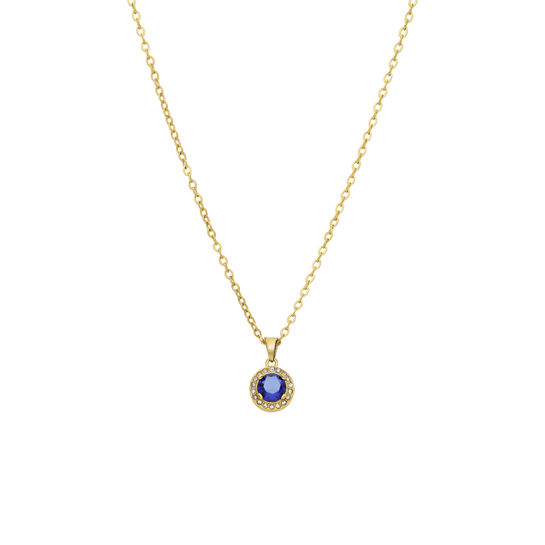 Stalen goldplated ketting vintage met blauwe zirkonia voor dames