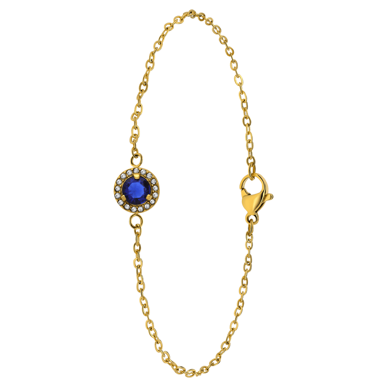 Edelstahlarmband, vergoldet, Vintage, mit blauem Zirkonia