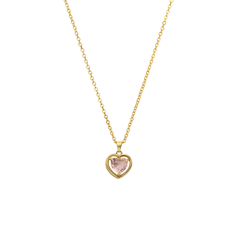 Stainless steel goldplated ketting met hanger hart met zirkonia voor dames