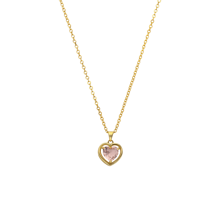 Stalen goldplated ketting vintage hart light peach zirkonia voor dames