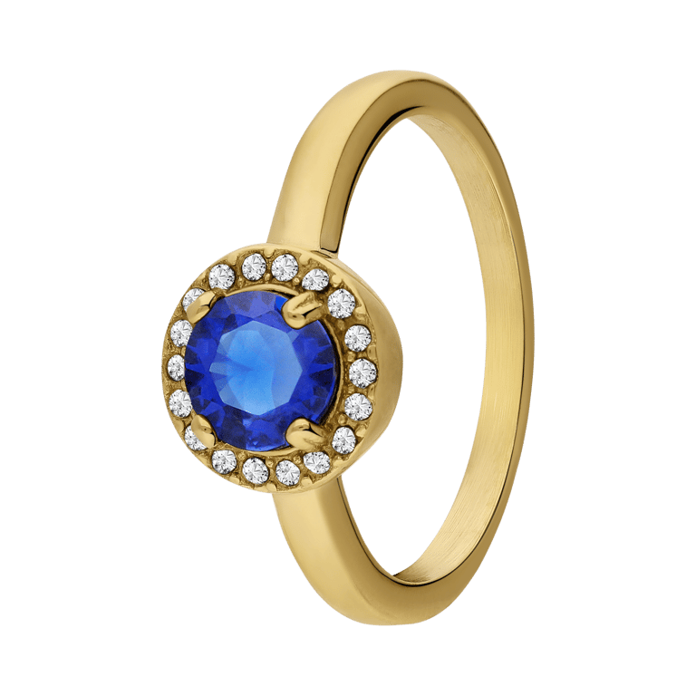 Stalen goldplated ring vintage blauw