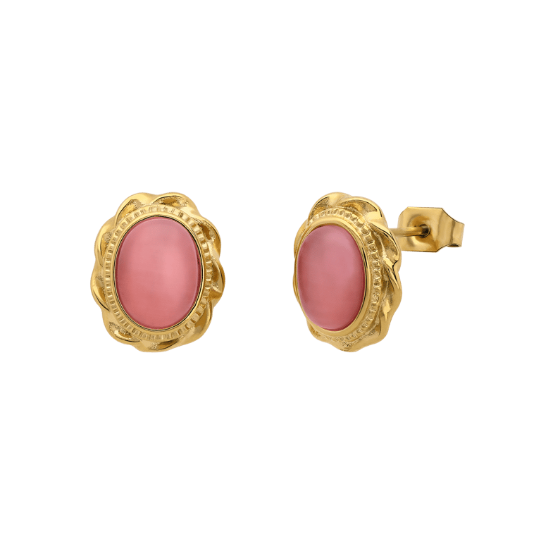Stalen goldplated oorknoppen vintage bloem roze voor dames