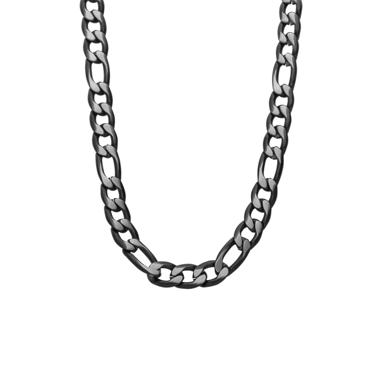 Stainless steel blackplated ketting met figaro schakels voor heren