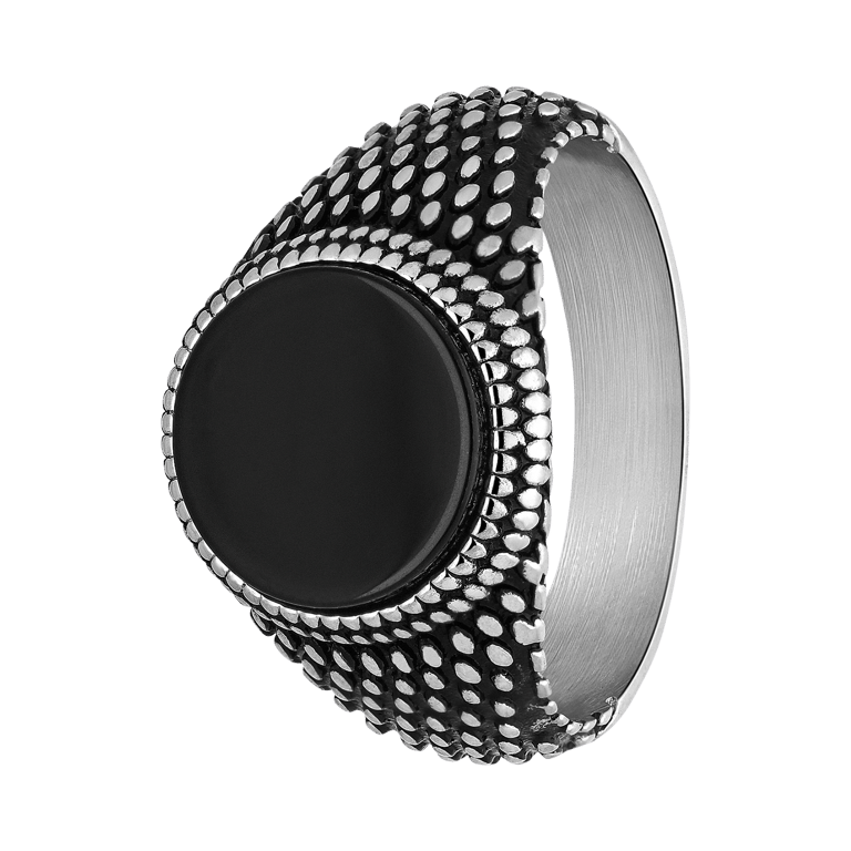 Stainless steel ring met ronde zwarte steen