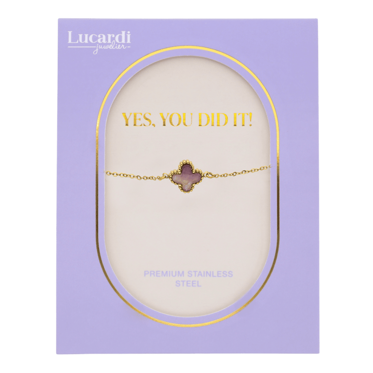 Stalen goldplated fantasiearmband met amethyst voor dames