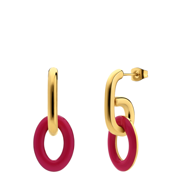 Stalen goldplated oorringen met fuchsia emaille voor dames