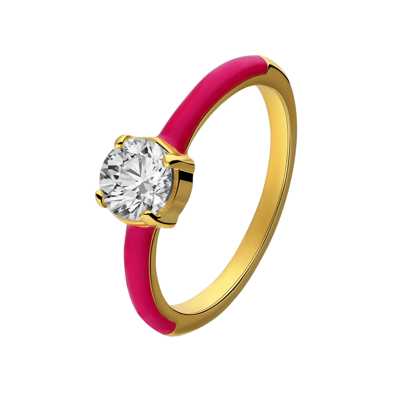 Stalen goldplated ring met zirkonia voor dames