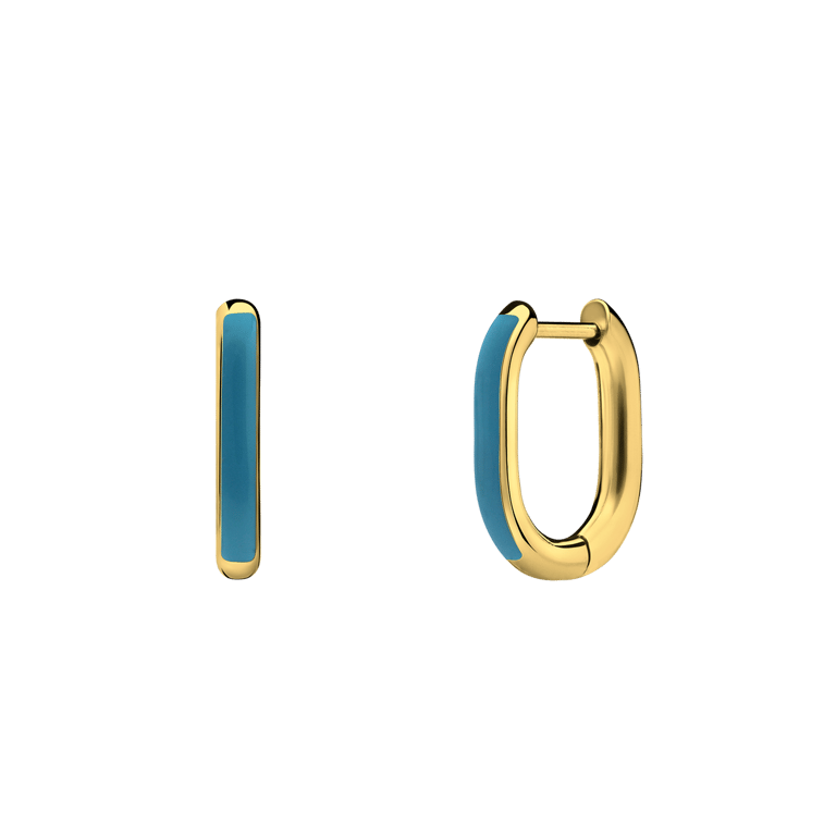Stalen goldplated oorringen met turquoise emaille voor dames