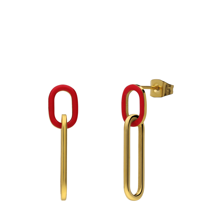 Stalen goldplated oorhangers met emaille fuchsia voor dames