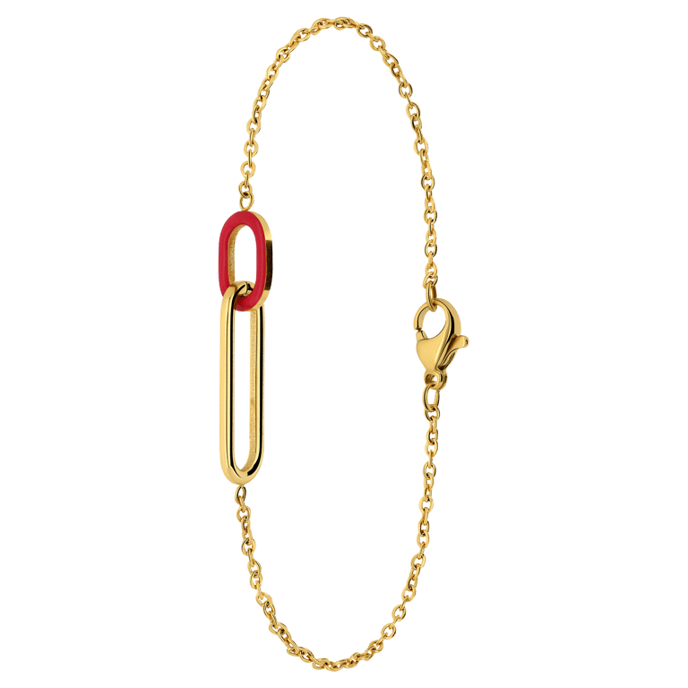 Stalen goldplated fantasiearmband met fuchsia emaille voor dames