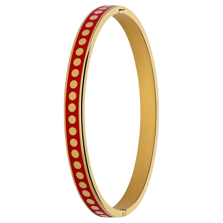 Stalen goldplated bangle met ruby rood